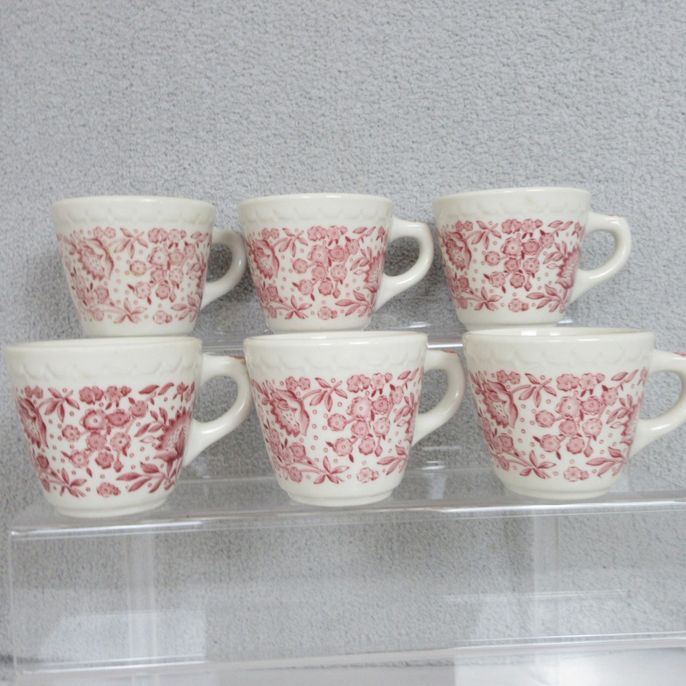 Vintage Syracuse China Coralbel Pink Floral Coffee Cups Set of 6 Restaurant Ware